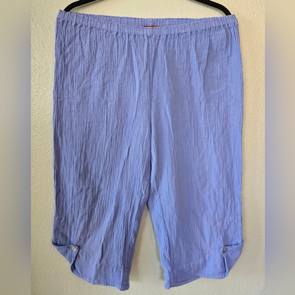 Oh My Gauze! Periwinkle Capri Pants Elastic Waist Lightweight